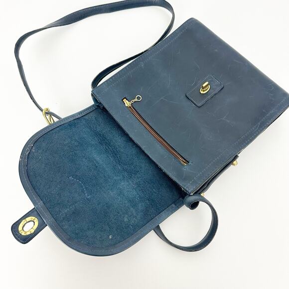 Coronado Leather Blue Leather Flap Messenger Crossbody Bag - Picture 7 of 11